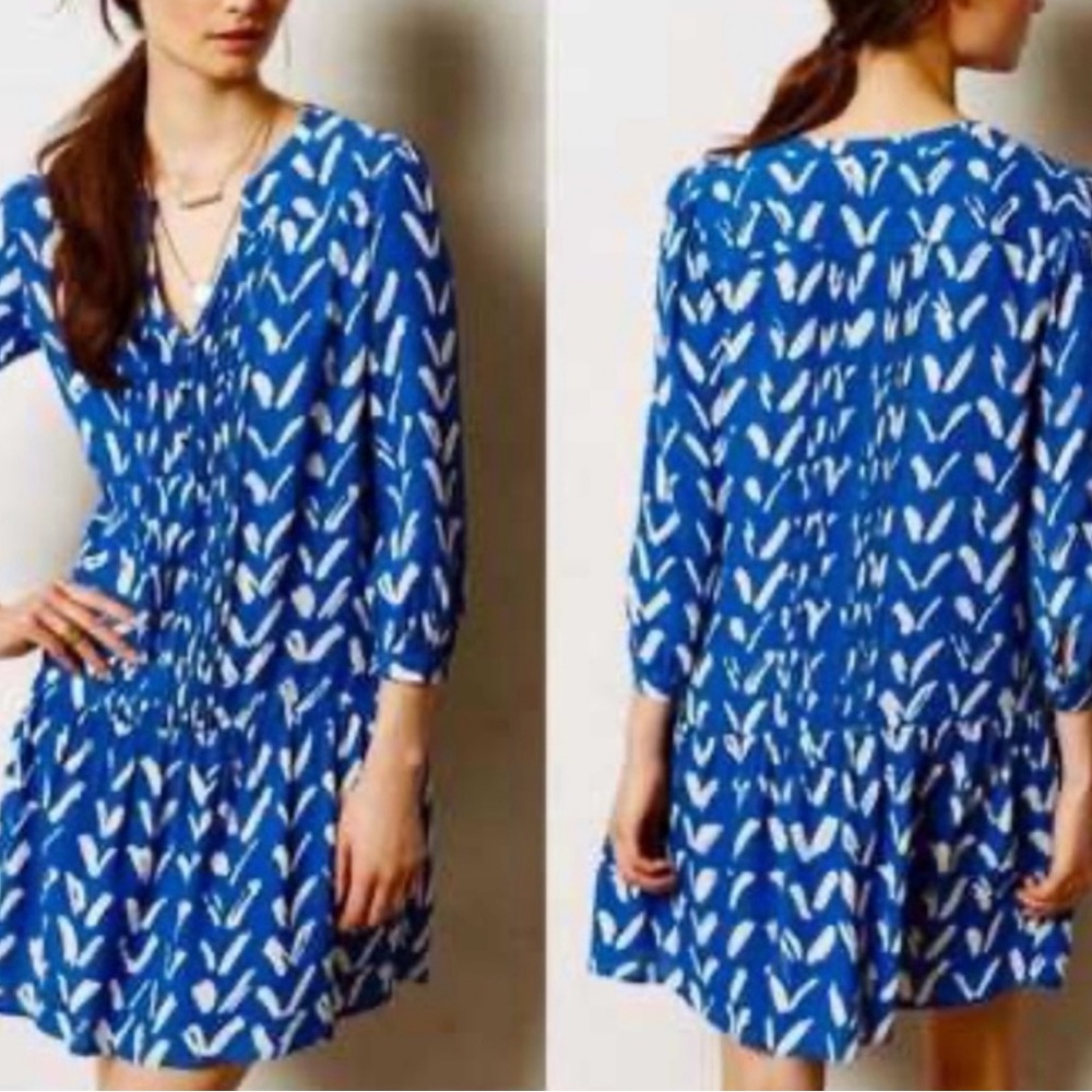 Anthropologie Maeve Cobalt Blue Abstract Print Drop Waist Tunic Dress Medium